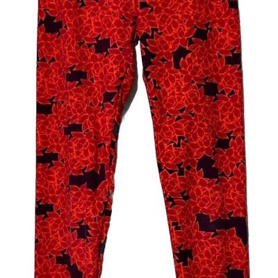 Lularoe Woman's Leggings Pants Floral Red Black One Size