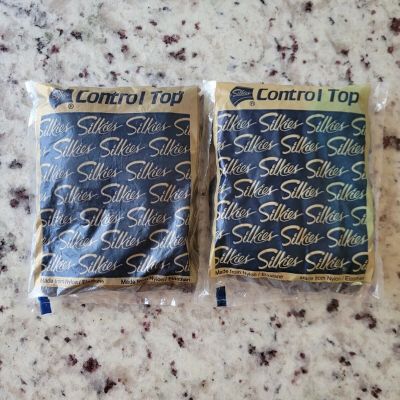 Silkies Control Top Vintage Pantyhose Black Lot of 2 USA 070306