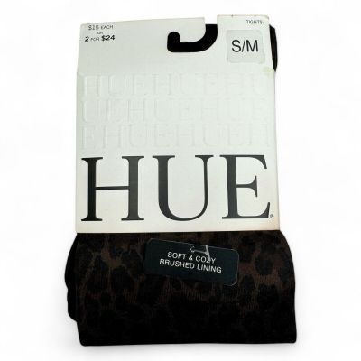 Hue Soft Cozy Brushed Lining Tights Size S/M Espresso Leopard Print Poly Blend