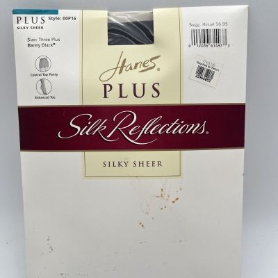 Hanes Plus Silk Reflections Pantyhose Nylons Barely Black Three Plus Control Top