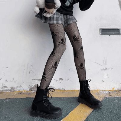 NWOT Skull Print Fishnet Tights - One Size