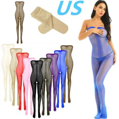 Womens Ultra Shiny Stretch Toe Bust Crotchless 30 Denier Body Stocking Pantyhose