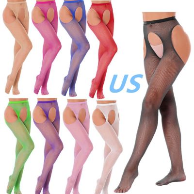 US Womens See-through Fishnet Suspender Pantyhose Hollow Out Tights Stockings