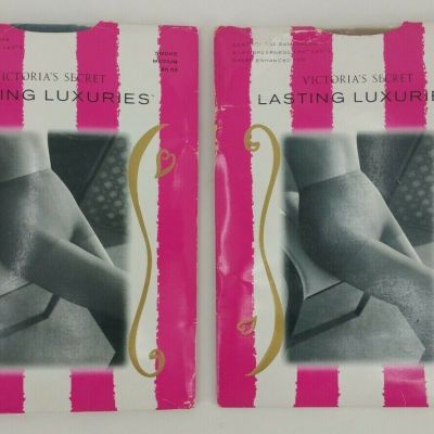 2 Victorias Secret Lasting Luxuries Pantyhose Control Top Medium Smoke & Natural