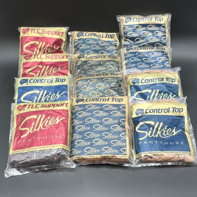 Silkies Vintage New NOS 1994 Pantyhose Beige Ivory Black Lot of 12