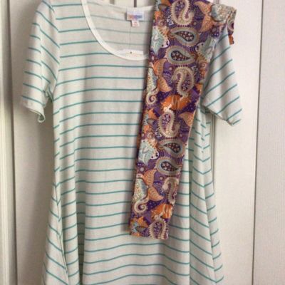 Lularoe leggings OS aqua orange paisley Lularoe Perfect T XS aqua stripe outfit