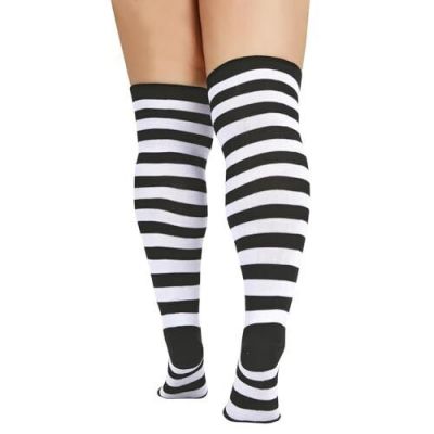 Women Plus Size Thigh High Stockings Over the 8-12 Plus D White Black Striped