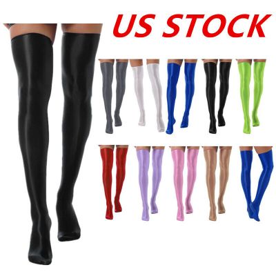 US Womens Shiny Nylon High Stockings Elastic Thigh High Sheer Stockings Lingerie