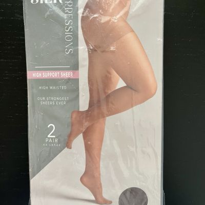 SILK IMPRESSIONS Pantyhose 2 Pair XXL Coffee Bean 40 Denier High Support NEW