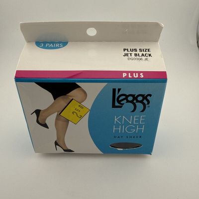 New L'eggs Day Sheer Knee High Sheer Leg Toe Pantyhose Queen Size Jet Black