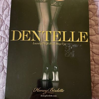 Honey Birdette Black Stockings S Dentelle Lace Top Thigh High Stay-Ups Back Seam