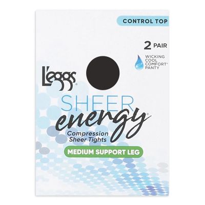 L'eggs Sheer Energy Medium Leg Support Control Top Tights, 2 Pair Off Black Sz B