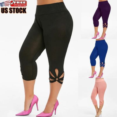 Womens Stretch Capri 3/4 Cropped Pants Ladies Skinny Leggings Trousers Plus Size