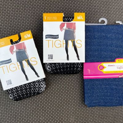 Lot of 3  brand new No Nonsense Old Navy Fashion Tights, Black, Blue