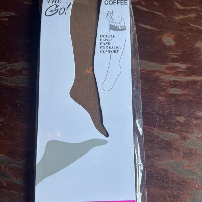 On The Go! Knee High Pantyhose Nylon Double Band Premium Comfort Coffee