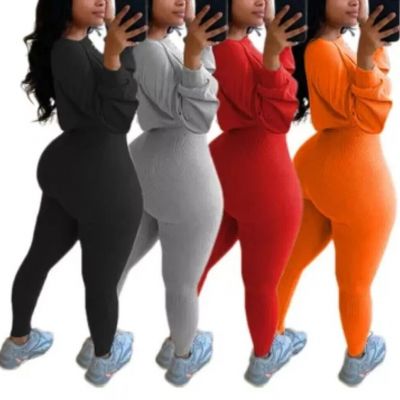 Women leggings Solid Long Sleeves Bodycon Patchwork Sporty 2pcs