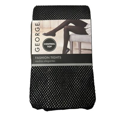 George Fishnet Black Control Top Fashion Tights 2X 3X  180-250 Lbs.