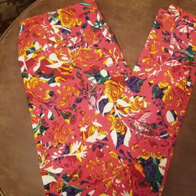 Lularoe Leggings TC, Multi-color Abstract Floral Red/Yellow/Orange, Brand New