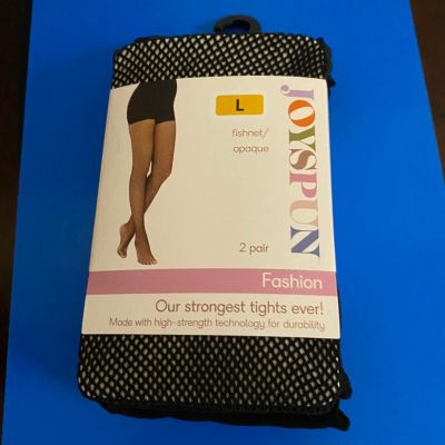 NEW WOMEN'S SIZE LARGE JOYSPUN 2 PK FISHNET & OPAQUE SOLID CONTROL TOP TIGHTS