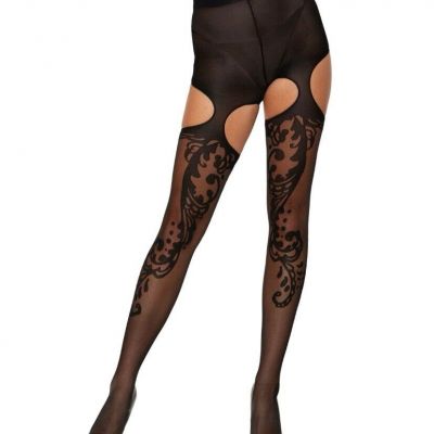 DREAMGIRL Garter Pantyhose With Swirl Jacquard Design #0438 ONE SIZE