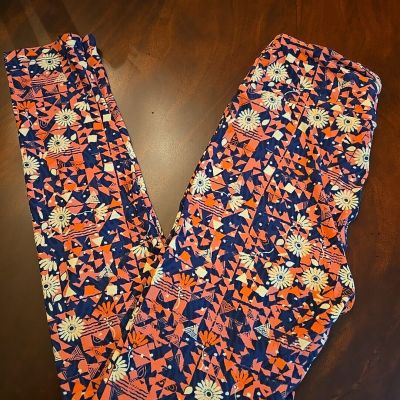 Lularoe Leggings OS, Black Peach White Geometric Floral, NEW