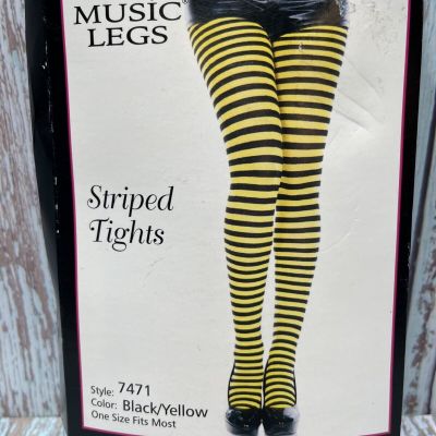 New Yellow Black Striped Tights Opaque Pantyhose Music Legs 7471 One Size