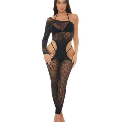 Pink Lipstick Star Sign Bodystocking - Black