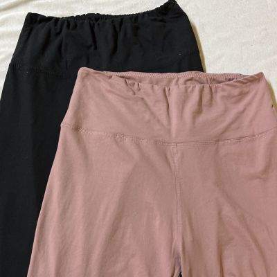 Lot of 2 Leggings Womens Plus Size 1X/2X Black & Mauve Stretchy Buttery Soft