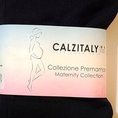 2 PAIRS OF CALZITALY BLACK MATERNITY TIGHTS, SIZE  MEDIUM, OPAGUE PANTYHOSE