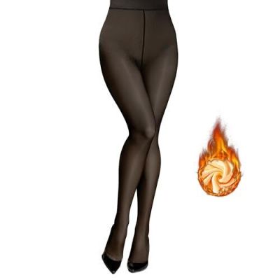 Women Fleece Lined Tights Sheer Warm Pantyhose Fake 220g / Thin fleece Black