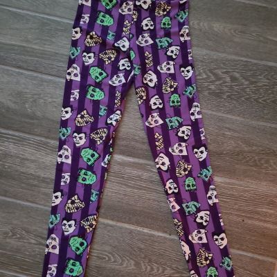 NEW Lularoe Halloween TWEEN Leggings Frank SKULL witch mummy Purple Stripe NWT