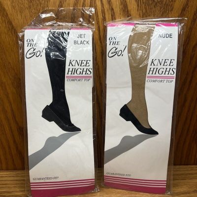 NIP Vintage On The Go! Comfort Top Knee Highs 2 Pack 2 Colors One Size 8.5-11