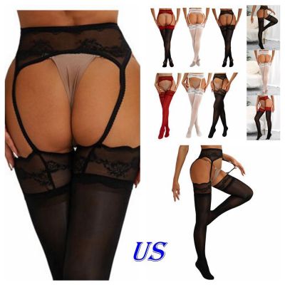 US Women Lace Suspenders Pantyhose Mesh Thigh High Stockings Tights Pants Club