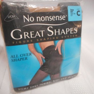 No Nonsense Great Shapes Pantyhose Size C Beige Mist Light Sheer Toe Shaper NEW