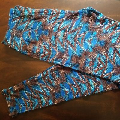 LuLaRoe Leggings OS, Blue/Red/Burgundy Abstract Pattern, NWT