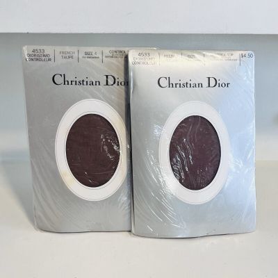 CHRISTIAN DIOR Vintage French Taupe PAIR Dior Pantyhose Tights NEW L Size 4