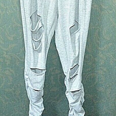 FASHION NOVA-JUNIOR GRAY RIPPED LEGGINGS- SZ L-  USED TWICE