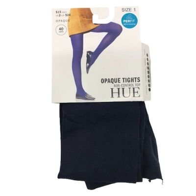 HUE Opaque Non Control Top Tights Sz-1 Wider Band PerFit 40DEN Black