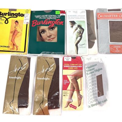 Lot of 8 Vintage Pantyhose Nylons Knee High Tights Womens Tan Nude