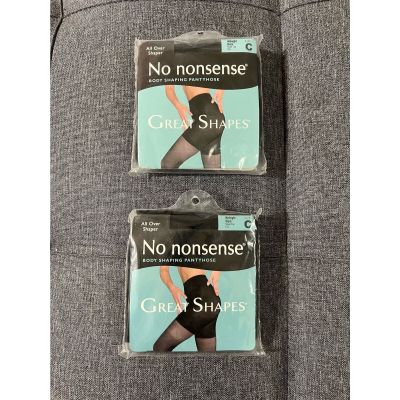 2 packs No Nonsense Pantyhose C Midnight Black Sheer Toe All Over Shaper