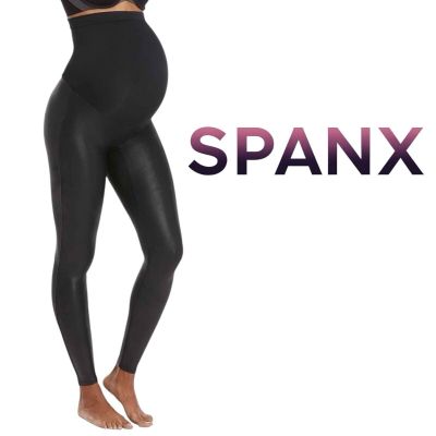 SPANX Maternity Leggings Faux Leather Black Pull On Stretchy Mama Leggings Small