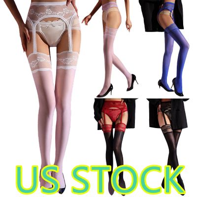 US Women' Suspender Stocking Pantyhose Crotchless Lace Oily Thigh High Hosiery