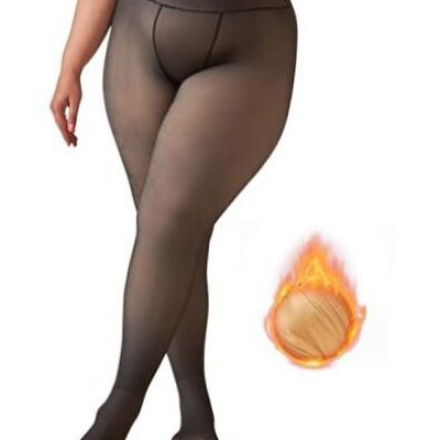 Plus Size Fleece Lined Tights for Women: Fake Translucent Tights 4X-5X Black