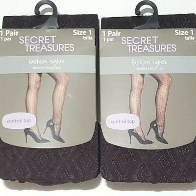 Secret Treasures Womens Size 1 Burgandy Diamond Pattern Fashion Tights 2 Pack