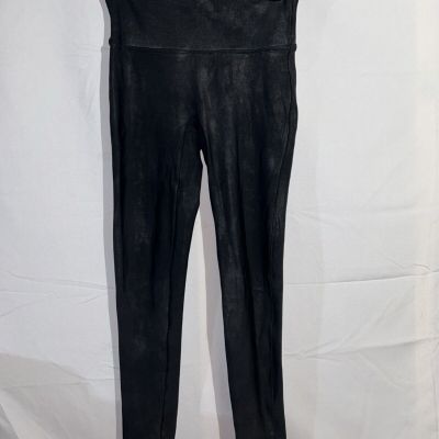 Spanx Womens Faux Leather Leggings High Waist Black Glossy Coated 2437 Size M