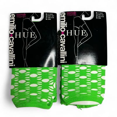 HUE Emilio Cavallini Geo Net Footless Tights Womens Sz S/M Bright Green 2 Pairs