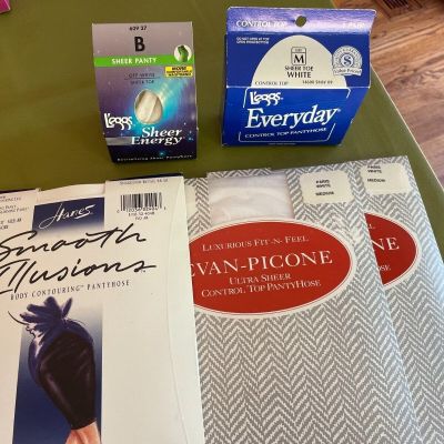 LOT NEW pantyhose white, off white, ivory medium AB B Hanes L'eggs Evan Picone