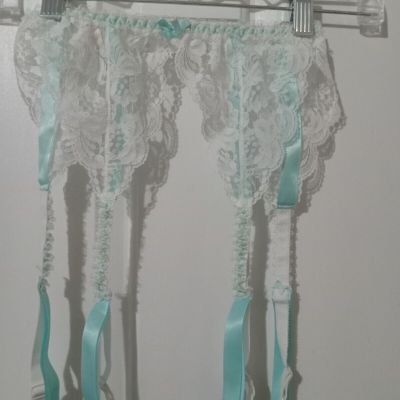 White & Blue Lace Garters Size Medium