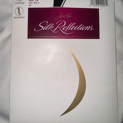 Hanes Silk Reflections Thigh High Stockings Size 2 Jet Black Silky Sheer Sexy