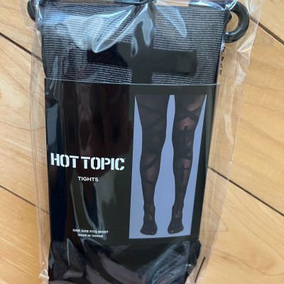 Hot Topic Black Cross Wrap Tights One Size